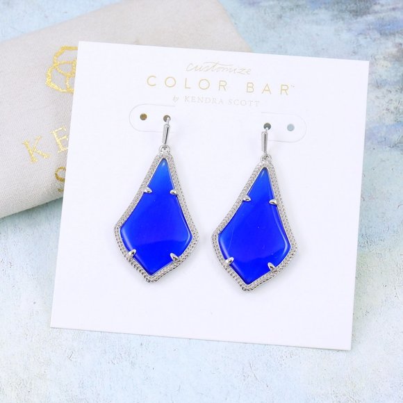 Kendra Scott Alex Cobalt Blue Earrings Silver Tone - Picture 2 of 6
